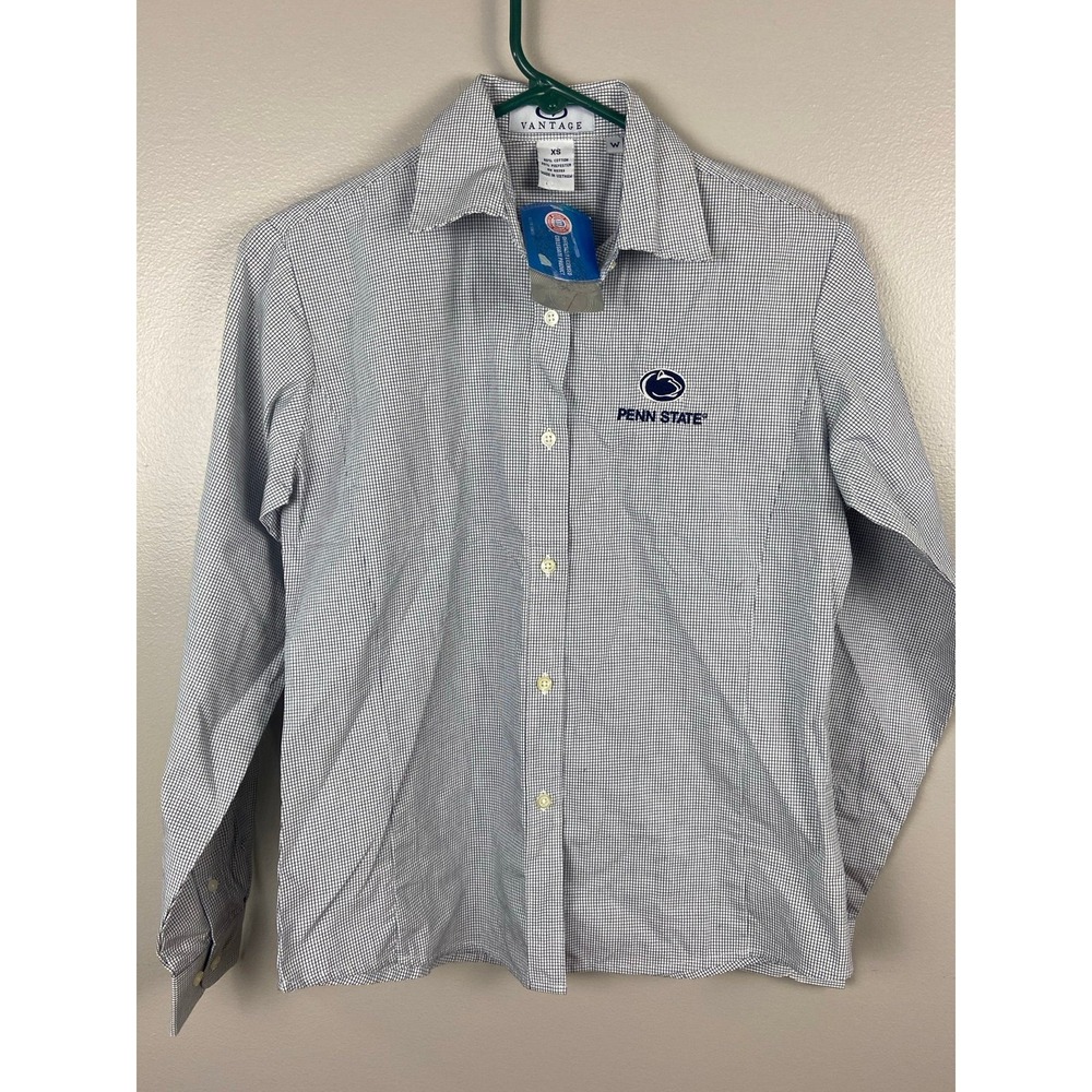 Vantage Penn State Nittany Lions Button Down Shirt Womens XS Blue White NWT